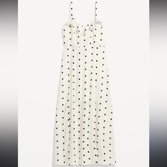 Old Navy Dresses & Skirts - Old Navy fit flare linen blend ruffle trimmed maxi cami polka dot dress XS retro